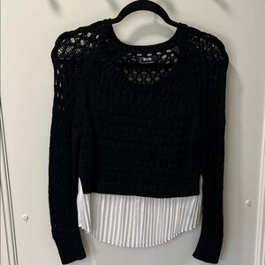 Maeve anthropology brand sweater with white shirt pleating detail